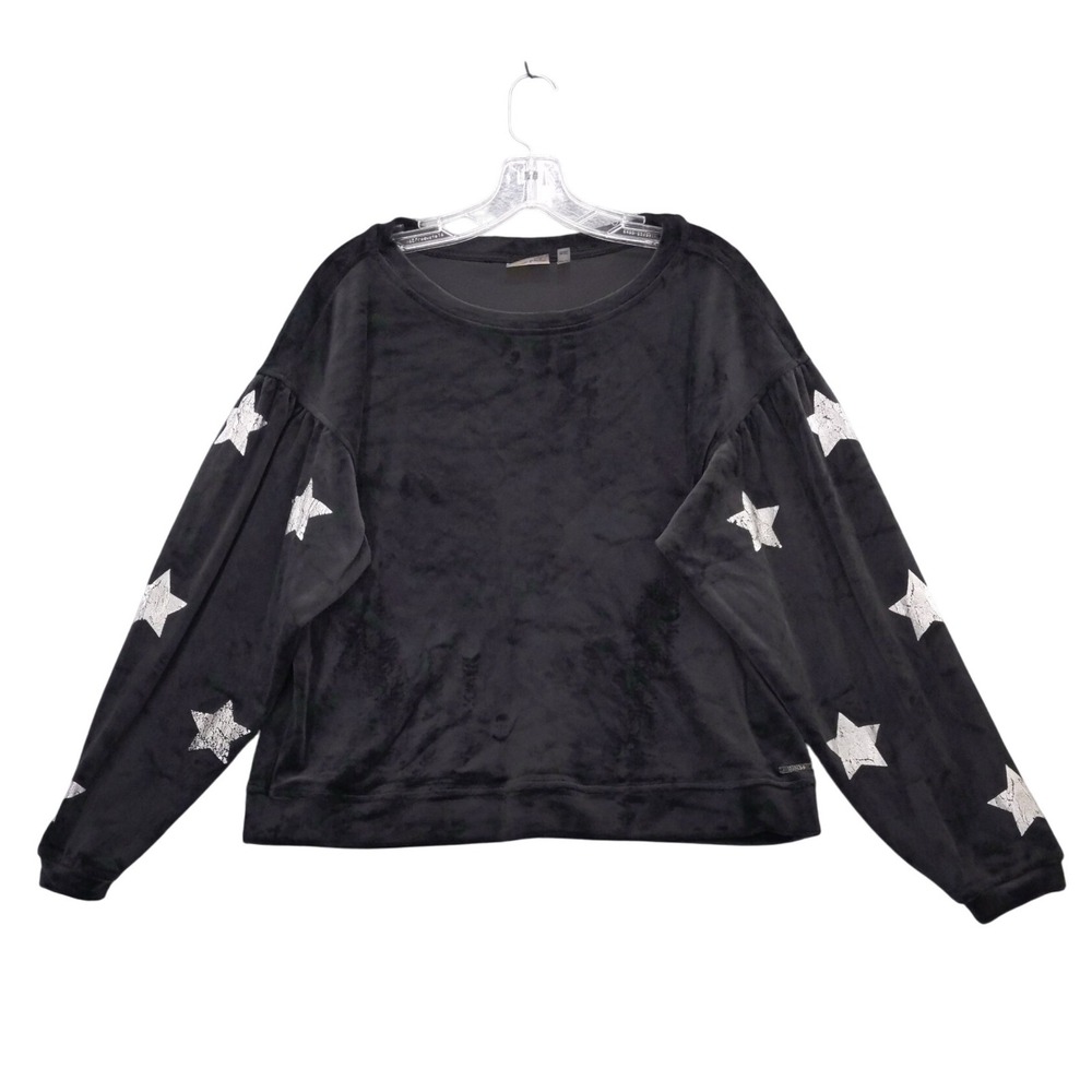 Nannette Lepore Black Velour Star Print‎ Long Sleeve Pullover Top Sz S